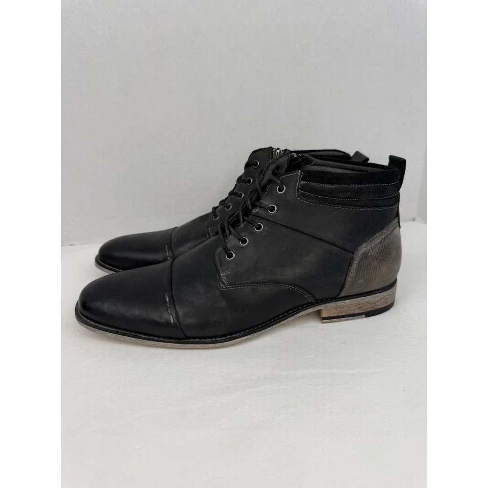 Steve Madden Mens P-Kontac Black Leather Cap Toe Lace Up Zip Dress Boots Size 11